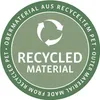 A circular badge with recycling symbols and text. Podgląd zdjęcia produktu