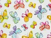 A seamless pattern of colorful, whimsical butterflies on a white background. Produktbild-Vorschau