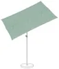 A rectangular patio umbrella with a light green canopy, shown tilted on its stand against a white background. Produktbild-Vorschau
