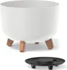 A white planter with wooden legs and a separate black drainage tray. Náhľad obrázku produktu