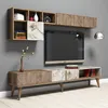 A modern TV stand and wall-mounted shelf unit with a television. Náhľad obrázku produktu