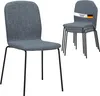 A set of four gray chairs stacked on top of each other, with one chair in the foreground and three stacked behind it. A label with the German flag and text is attached to the top chair. Produktbild-Vorschau
