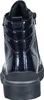 The back view of a dark blue patent leather boot with a black sole. Produktbild-Vorschau
