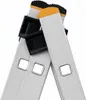 Close-up view of the top section of an aluminum ladder, showing the joint mechanism and the non-slip feet. Produktbild-Vorschau