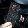 A hand holding a black phone case with a ring holder, attached to a magnetic car mount on a car air vent. Náhľad obrázku produktu