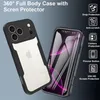 A product image showcasing a phone case with a screen protector, with feature callouts. Produktbild-Vorschau