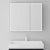 A bathroom cabinet with LED lighting above a sink. Produktbild-Vorschau