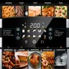 A collage of food items and the control panel of an air fryer. Produktbild-Vorschau