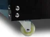 A close-up view of a caster wheel attached to the corner of a black and teal toolbox. Produktbild-Vorschau