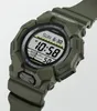 A close-up, angled view of a green Casio G-Shock digital watch against a white background. Produktbild-Vorschau