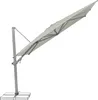 A light gray cantilever umbrella is shown from the side, angled upwards, with its base visible at the bottom. Produktbild-Vorschau