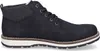 A side view of a black men's boot with white soles and gray fabric accents. Produktbild-Vorschau