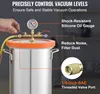 A vacuum chamber with a pressure gauge and hose, with text highlighting its features. Náhľad obrázku produktu