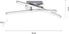 A modern LED ceiling light with two curved arms, shown against a white background with dimensions indicated. Produktbild-Vorschau