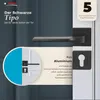 A close-up of a black door handle set with text and graphics highlighting its features and warranty. Produktbild-Vorschau