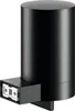 A black soap dispenser with a mounting bracket. Voir les images du produit
