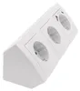 A white, angled power strip with three outlets and two USB ports. Produktbild-Vorschau