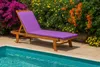 A purple cushion on a wooden lounge chair next to a swimming pool, with colorful flowers in the background. Anteprima dell’immagine prodotto