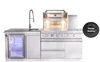 An outdoor kitchen unit with a gas grill, sink, faucet, and refrigerator, presented on a white background. Podgląd zdjęcia produktu
