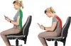 Two images of a woman sitting in a chair, one with good posture and one with bad posture, illustrating the benefits of an orthopedic cushion. Produktbild-Vorschau