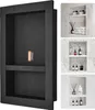 A collage showing a black shower niche on the left and three different styled shower niches with bathroom accessories on the right. Voir les images du produit
