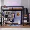 A loft bed with a desk and shelves underneath, set up in a room with gaming-themed decor. Produktbild-Vorschau
