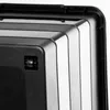 Close-up view of the corner of a black storage box with a lid, showing a small wheel and ribbed texture. Anteprima dell’immagine prodotto