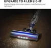 A vacuum cleaner head with LED lights illuminating debris on a wooden floor. Produktbild-Vorschau