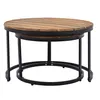 A nesting set of two round coffee tables with wooden slatted tops and black metal frames, shown against a white background. Náhled obrázku produktu