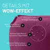 A close-up of a burgundy beanbag with text overlays highlighting its features. Produktbild-Vorschau