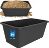 A collage of two images showing a black rectangular tub, one filled with sand and the other empty, with a tag attached to the empty tub. Náhľad obrázku produktu