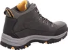 A side view of a charcoal-colored winter boot with yellow accents. Voir les images du produit