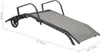 A gray chaise lounge with black metal frame and wheels, shown from a diagonal angle on a white background with dimensions indicated. Produktbild-Vorschau