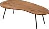 A kidney-shaped coffee table with a natural wood finish and black metal legs, isolated on a white background. Voir les images du produit