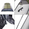A collage of four images showing different aspects of a tent. Náhled obrázku produktu