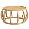 A round wooden coffee table with a curved frame base, shown against a white background. Anteprima dell’immagine prodotto