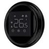 A digital thermostat with a black display and a black circular frame, shown against a white background. Náhled obrázku produktu