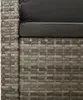 A close-up view of the side of a grey rattan garden lounge set with dark grey cushions. Produktbild-Vorschau