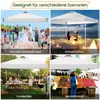 Collage of four scenes showing a white pop-up canopy tent used for different events: a wedding, a beach dinner, a family gathering, and a market stall. Voir les images du produit
