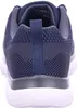 The back view of a navy blue Skechers shoe with a white sole. Produktbild-Vorschau