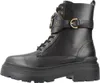 A black leather boot with gold buckle detail. Podgląd zdjęcia produktu