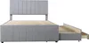 A gray upholstered bed frame with a headboard and a pull-out drawer is shown against a white background. Voir les images du produit