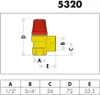 A diagram of a valve with dimensions labeled and a table of measurements. Anteprima dell’immagine prodotto