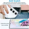 A person's hand is placing a phone into a pair of jeans, with a close-up of a screen protector being applied to a phone screen. Produktbild-Vorschau