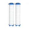 Two white cylindrical filter cartridges with blue caps and bases, presented side-by-side against a white background. Anteprima dell’immagine prodotto