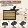 Diagram showing the adjustable backrest of a sofa bed in different positions, with accompanying text and icons. Produktbild-Vorschau