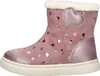 A single pink boot with silver heart patterns and a white fuzzy lining is shown against a white background. Produktbild-Vorschau