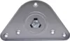 The image shows the underside of a triangular metal bracket with a bolt and nut in the center, and three mounting holes around the perimeter. Voir les images du produit