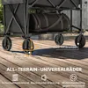 Close-up of a black garden wagon with a duffel bag inside, resting on a wooden deck. Produktbild-Vorschau