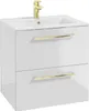 A white bathroom vanity with a sink and gold handles, shown against a white background. Náhled obrázku produktu